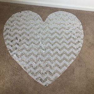 White/silver chevron sequins heart